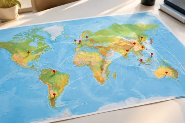 World map showing buyer locations in Asia, Europe and South America