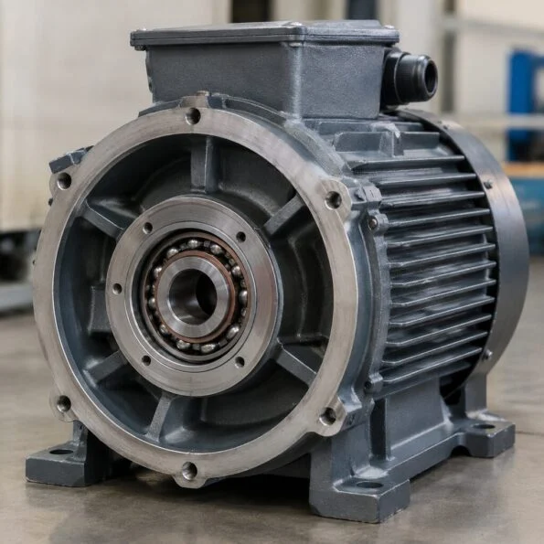 Industrial fan motor housing with bearing seat visible